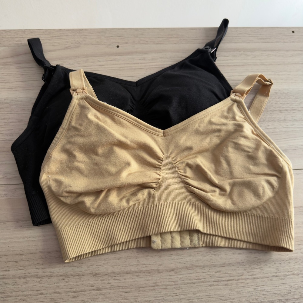 HOFISH Seamless Nursing Bra 2 Pack Black Tan Small Good